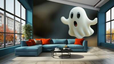 A white ghost is flying in the air with its mouth wide open. The ghost has a creepy and eerie appearance, which gives the image a spooky and unsettling mood Wall mural