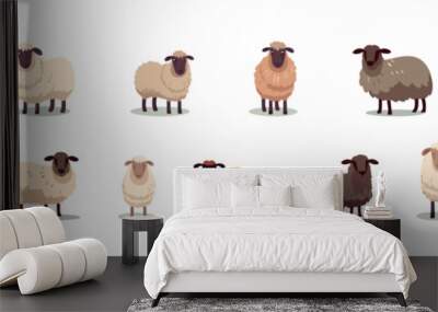 Sheep set flat cartoon isolated on white background. Vector isolated illustration Wall mural