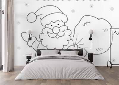 simple design of a merry christmas coloring page with a cute santa claus cartoon character. you can print it on standard 8.5x11 inch paper Wall mural