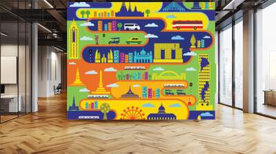 Bangkok Thailand city landmark poster concept Wall mural