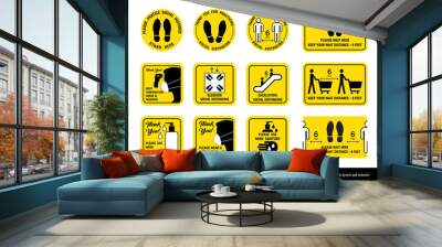 Set of Social Distancing Signs Vector Illustration Wall mural