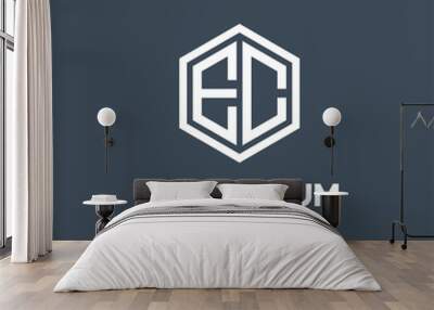 Initial EC Letter geometric letter EC logo design vector. Hexagon Polygon logo concept for business company Wall mural