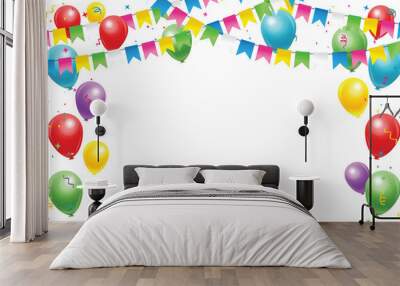 Happy birthday vector transparent background. colorful happy birthday border frame with confetti Wall mural