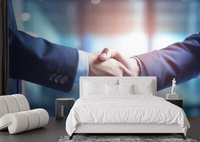 Businessman handshake for teamwork of business merger and acquisition, successful negotiate, hand shake, two businessman shake hand with partner to celebration partnership and business deal concept Wall mural