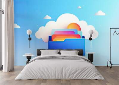 cloud storage, featuring fluffy clouds symbolizing the secure storage of digital information Wall mural