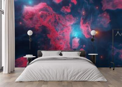 Colorful space background purple blue nebula,stardust and stars.Universe filled with stars,nebula and galaxy.Panoramic shot,wide format.Artwork Background 3D illustration,digital image with copy space Wall mural