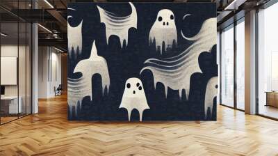 Cute ghost poster mural digital illustration for halloween,modern and indie style, flat design.Happy halloween flat banner template with copy space Wall mural