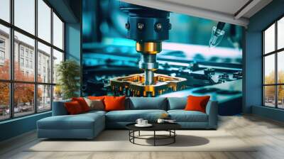 High Precision Robot Arms at Electronics Factory. Electronic Devices Manufacturing Industry Wall mural