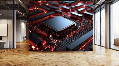 Highly detailed technology texture, AI supercomputer Chrome, insane level of detail throughout circuitry, cinematic depth of field, high contrast lighting, CPU and GPU , circuits interconection, Wall mural