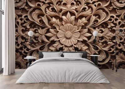 Floral wood carving mandala ornament Wall mural