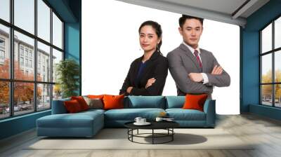 Asian business people stand back to back together.. Wall mural