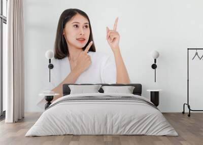 portrait closeup studio shot of asian black hair female model in rope stand smiling look at camera p Wall mural