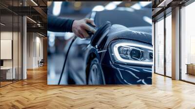 a hand polishing a car body using a portable polishing machine Wall mural