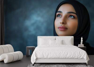 Hijab Young Lady in Thoughtful Pose. People Portrait and Expression Concept Wall mural