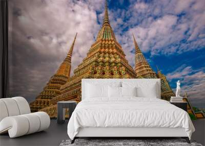 background of important religious attractions in Bangkok (Wat Phra Chetuphon (Wat Pho - reclining Buddha), a large pagoda and beautiful sculptural art give future generations to explore its history Wall mural