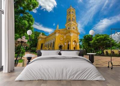 Background of one of the beautiful religious tourist attractions in Ayutthaya province of Thailand (St. Joseph's Church, Ayutthaya) near the Chao Phraya River Wall mural