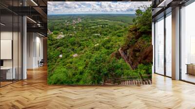 Background of wooden walkways (wooden bridges) created for high-angle views on mountains, natural attractions, or parks that have forest preservation Wall mural