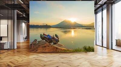 Mekong river and mountain scenery in the morning,Kaeng Khut couple scenery, Chiang Khan, Thailand Wall mural