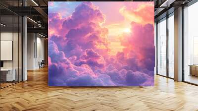 Dramatic sky with vibrant pink and blue clouds at sunset. Majestic nature backdrop for inspirational themes or graphic design elements ,generative ai Wall mural