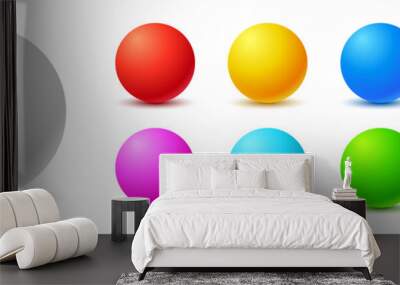 Colorful balls. 3d ball. Set of glossy spheres and balls on a white background with a shadow. Vector illustration Wall mural