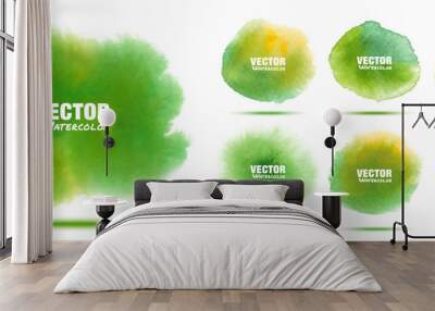 Green abstract hand drawn watercolor background set. Watercolor color splashing on the paper. Vector illustration. Wall mural