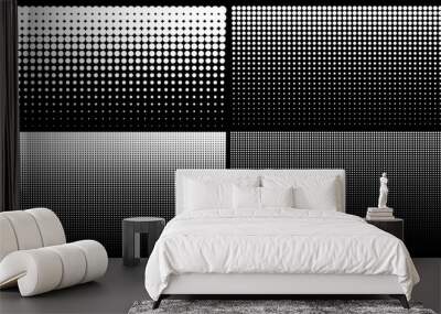 Set of white vertical gradient halftone dots backgrounds, horizontal templates using halftone dots pattern. Vector illustration Wall mural