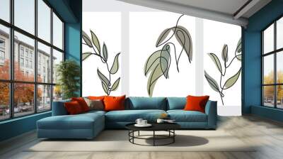 Tropical line arts vector cover set. Nature leaves design element for invitation, prints, fabric and wallpaper. Wall mural