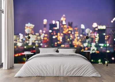 abstract night light bokeh of cityscape view for background Wall mural