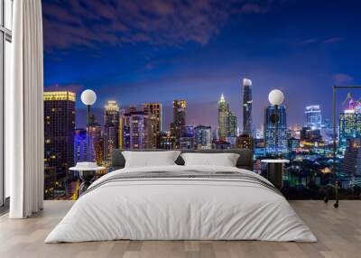 colorful lighting of cityscape building at night Wall mural