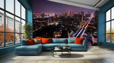 night urban cityscape skyline and city lightup Wall mural