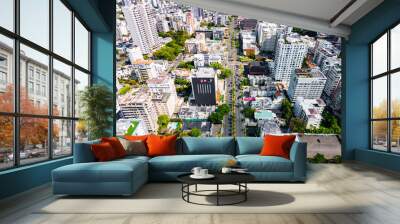 aerial view above abraham lincoln street in the santo domingo city center. skyscrapers and office bu Wall mural