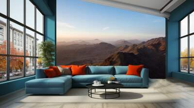 Beautiful view of the valley at sunrise in the mountains. meeting of the dawn in the desert. Egypt Wall mural