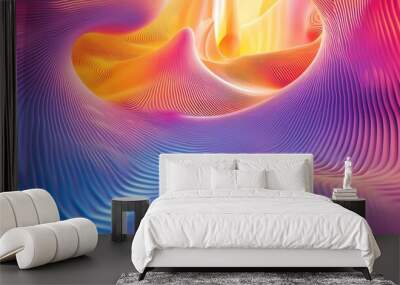 Vibrant abstract waves in pink and blue hues creating a dynamic and fluid composition. Wall mural