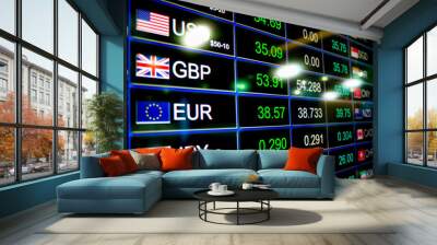 currency exchange rate on digital LED display board Wall mural