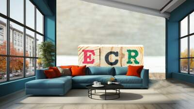 Alphabet letter block in word ECR (Abbreviation of Efficient Consumer Response, Early Career Researcher, Engine control room) on wood background Wall mural