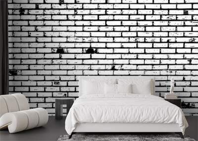 Grunge black texture as brick wall shape on white background (Vector). Use for decoration, aging or old layer Wall mural