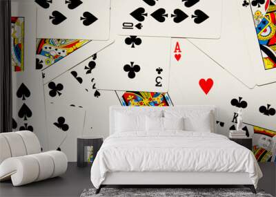 Red heart card difference on black spade and club poker background Wall mural