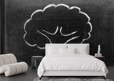 White color chalk doodle handdrawing in tree shape on black board background Wall mural