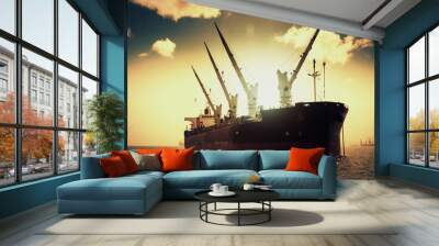 Silhouette Logistics and transportation of International Container Cargo ship in the ocean at Sunshine sky, Freight Transportation, Shipping Wall mural