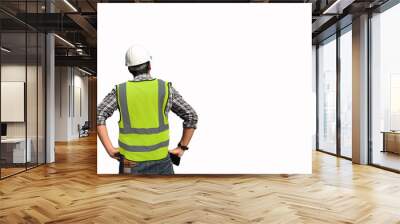 back view civil engineer hold the helmet inspection worker job in construction site Wall mural