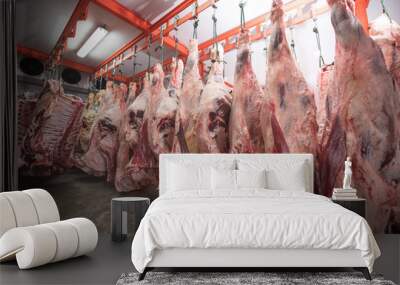 Butcher cutting pork meat food industry concept Wall mural