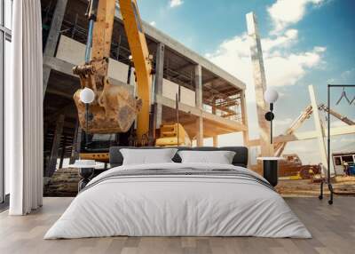 construction equipment in construction new warehouse background Wall mural