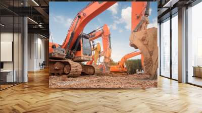 construction equipment in construction new warehouse background Wall mural