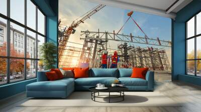 construction worker truss installation Wall mural