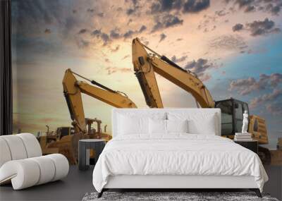 Excavator at construction site Wall mural