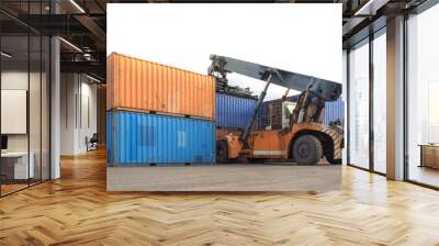 Forklift handling container box loading at port cargo white background Wall mural