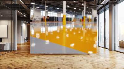 Genarative AI floor with self-leveling epoxy resin in industrial Wall mural