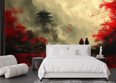 two samurai fighting each othe Wall mural