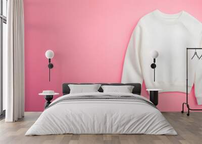 Blank white sweatshirt web banner. Empty white sweatshirt isolated on pink background with space for text. Wall mural