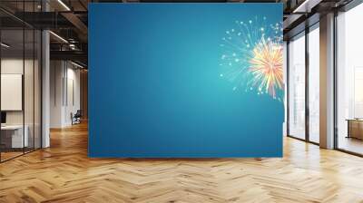 Colorful fireworks icon web banner. Colorful fireworks isolated on blue background with copy space. Wall mural